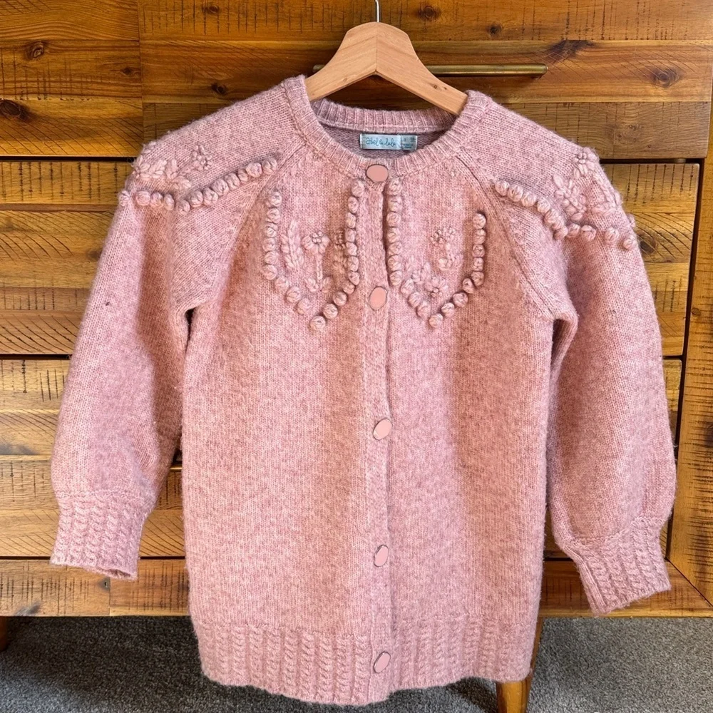 Abel & Lula girls pink knitted floral cardigan